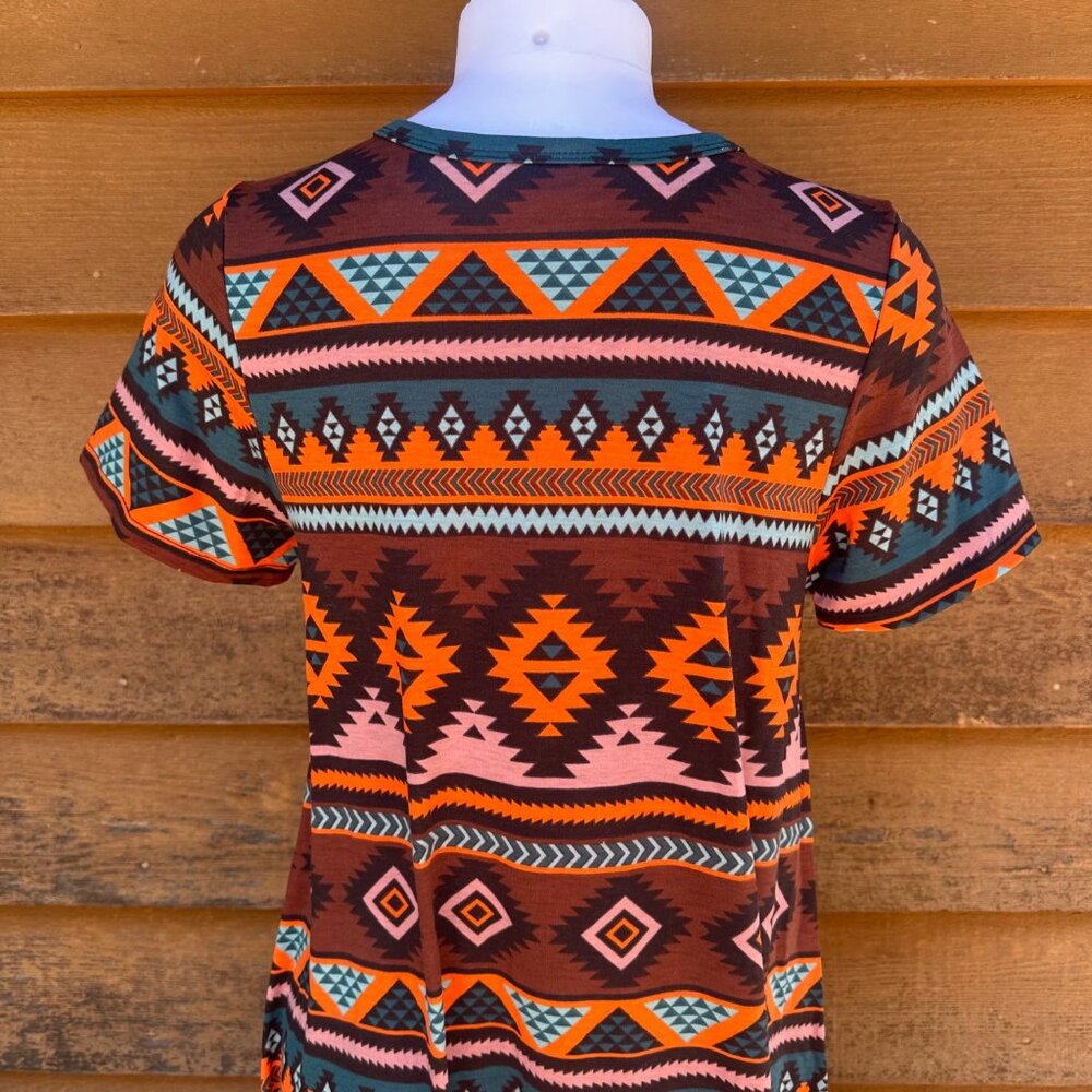 Lularoe Aztec Tribal Print Midi Dress Short Sleeve Made With Stretch Fabric Mult - Picture 9 of 9